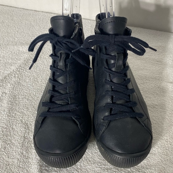 Softinos Black Leather Lace Up High Top Sneakers - Picture 2 of 12